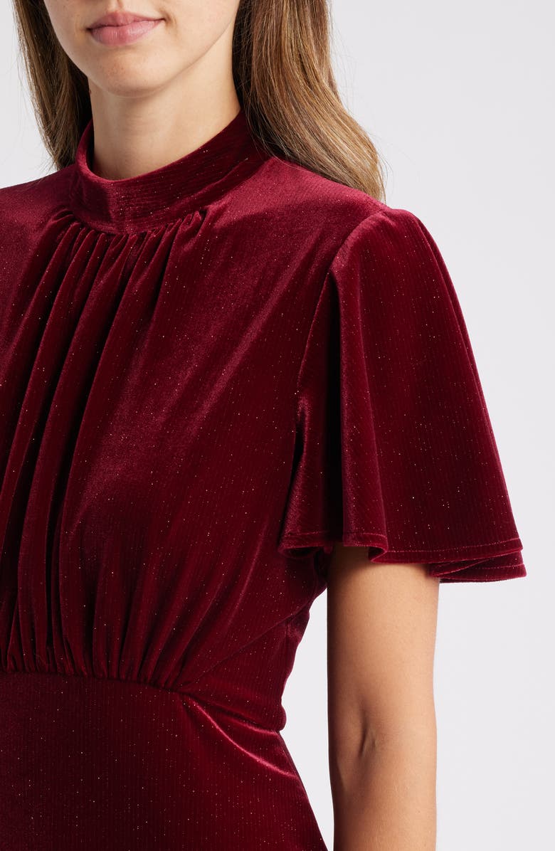 Julia Jordan Sparkle Detail Velvet Midi Dress, Alternate, color, Burgandy
