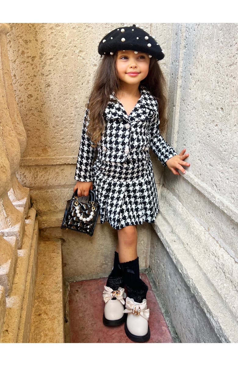 Mia Belle Girls Cute Festive Jacket and Pleated Skirt Set, Alternate, color, Black