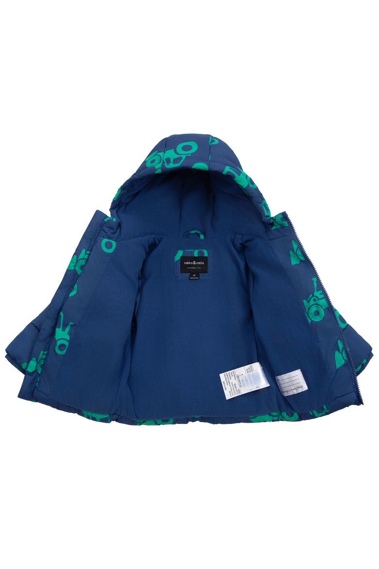 Kids' Hudson Tractor Print Fleece Lined Puffer Jacket, Alternate, color, Blue car