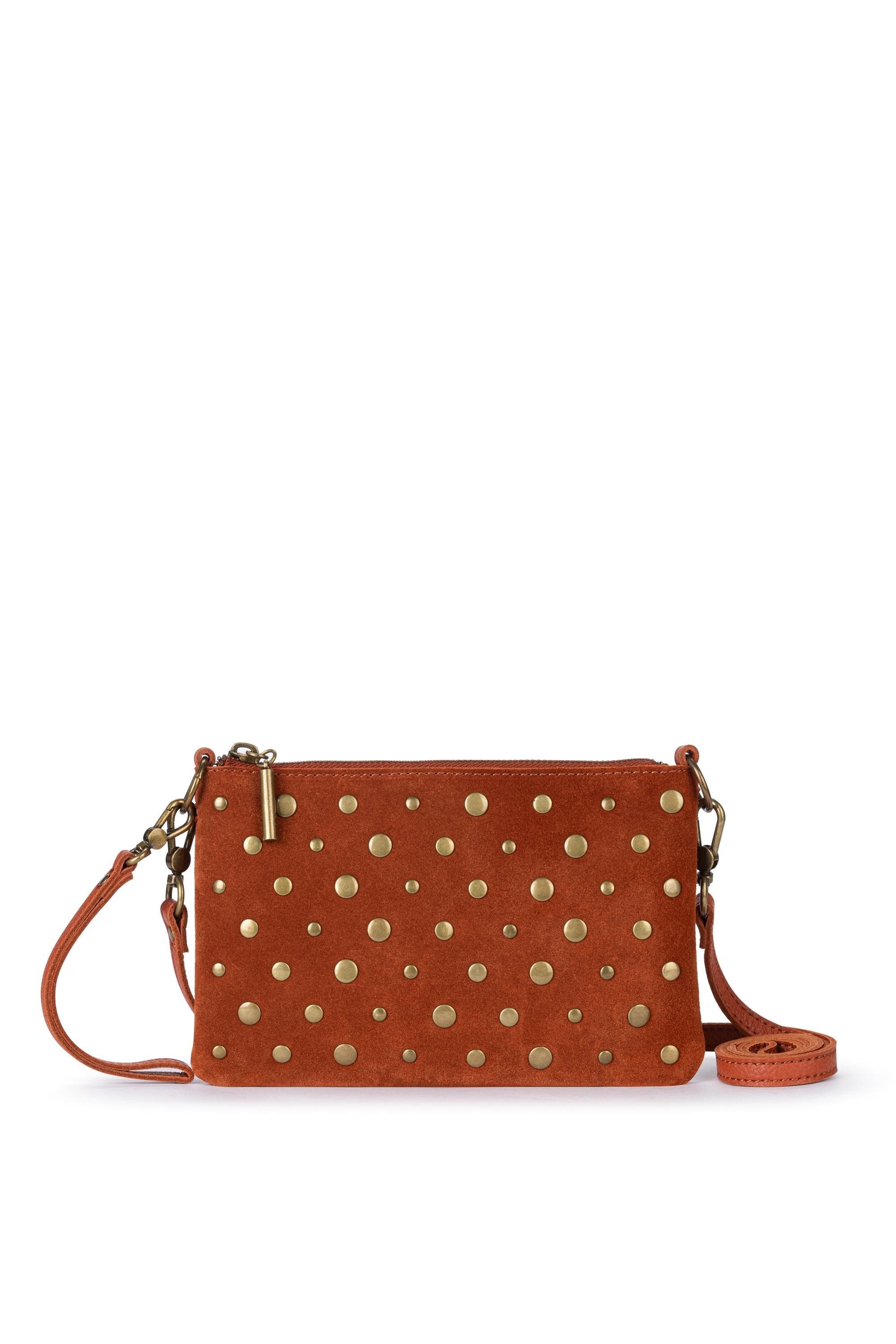 Vita Hand Leather Crossbody Wristlet, Alternate, color, Persimmon Suede Gold Stud