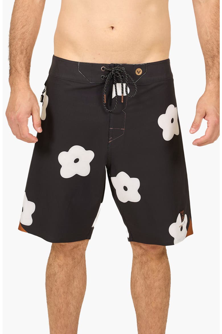 Flower Patch Stretch Board Shorts, Main, color, BLACK