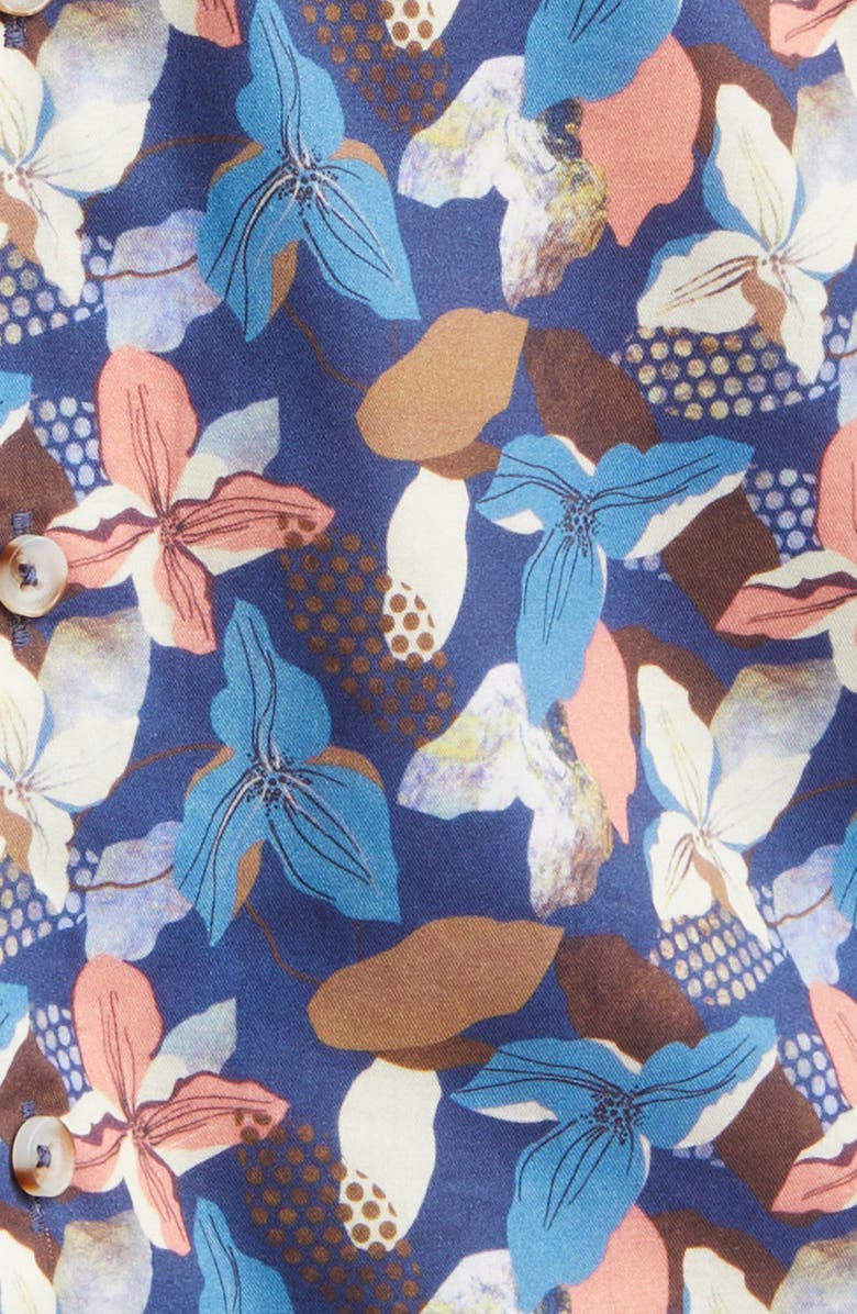 Johnston & Murphy Abstract Floral Cotton and Modal Camp Shirt, Alternate, color, Navy