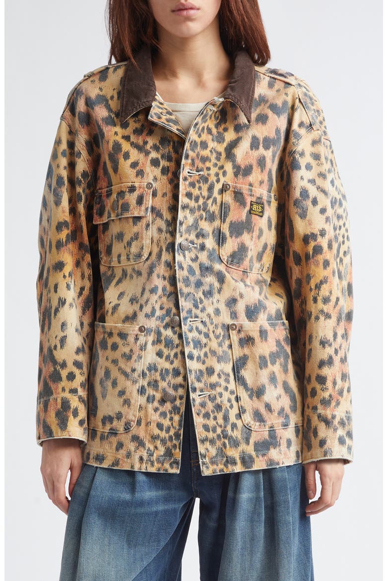 Relaxed Leopard Print Chore Jacket, Main, color, VINTAGE ORANGE LEOPARD