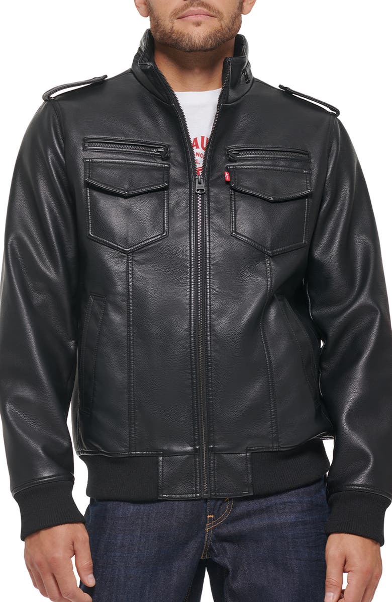 Levi's<sup>®</sup> Water Resistant Faux Leather Aviator Bomber Jacket, Main, color, 