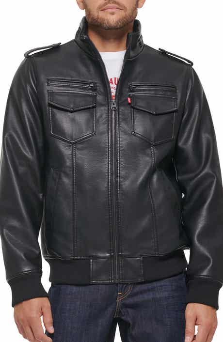 Water Resistant Faux Leather Aviator Bomber Jacket