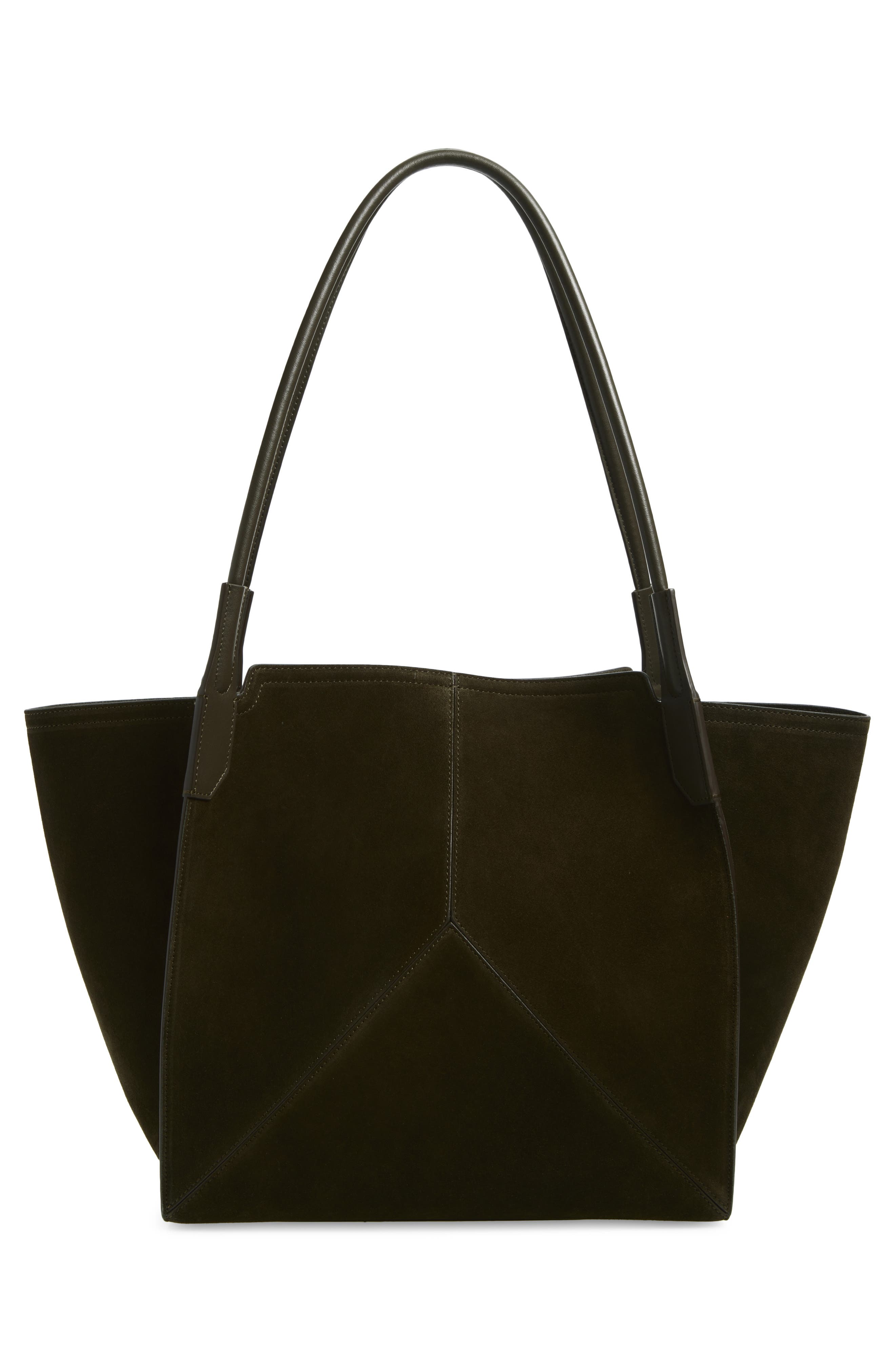 Victoria Beckham Small Victoria Suede Tote, Alternate, color, Dark Olive