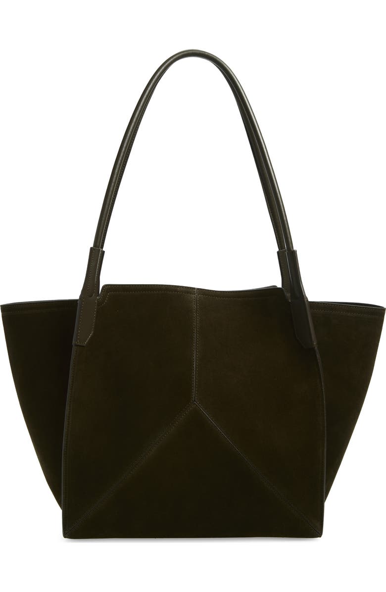 Victoria Beckham Small Victoria Suede Tote, Alternate, color, Dark Olive