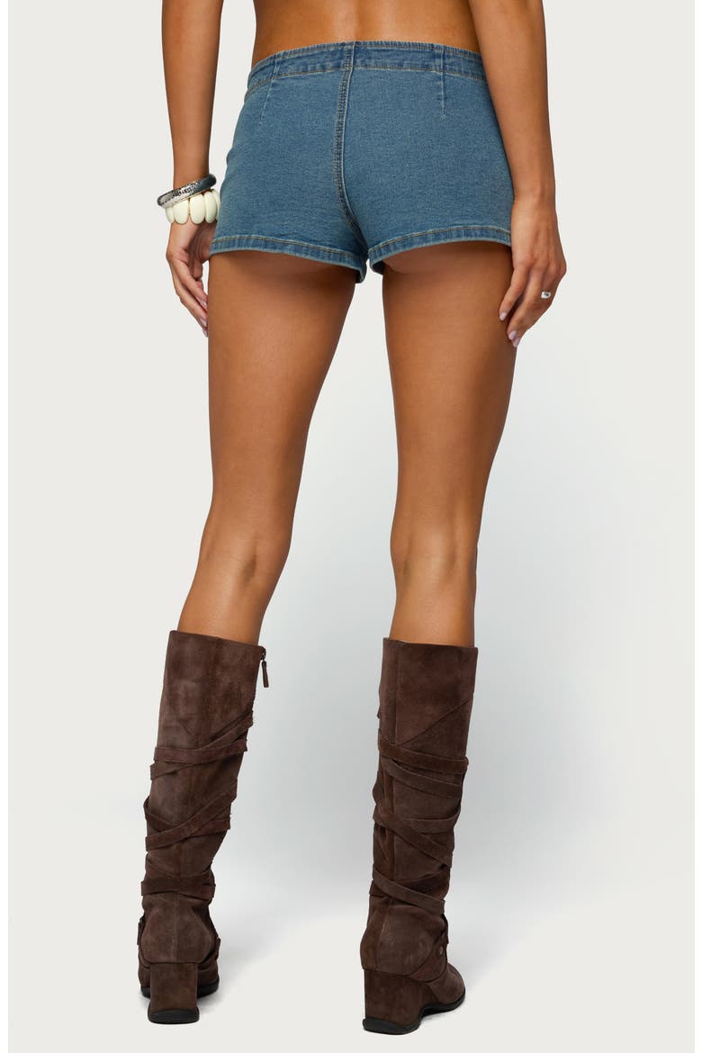 Asymmetric Belted Low Rise Denim Micro Shorts, Alternate, color, BLUE