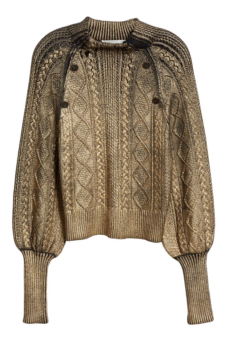 Grady Metallic Coated Cable Sweater, Alternate, color, BLACK/ GOLD