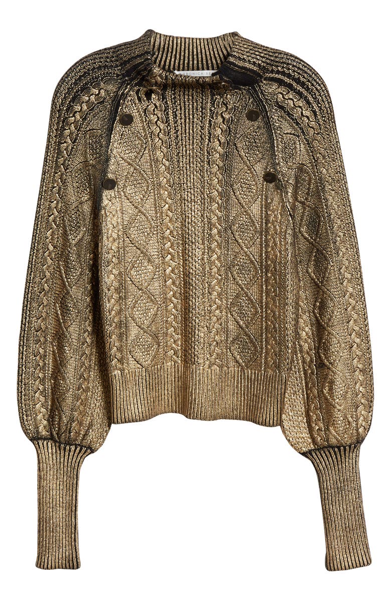 Veronica Beard Grady Metallic Coated Cable Sweater, Alternate, color,