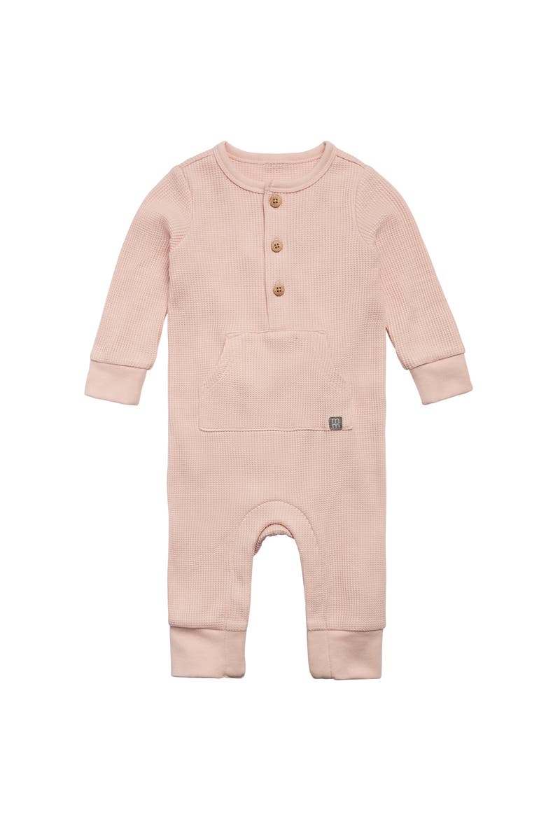 Waffle Knit Romper with Kangaroo Pocket, Main, color, Pink