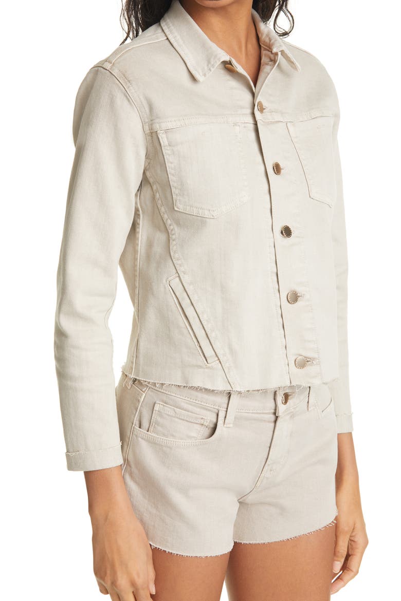 Janelle Raw Cut Slim Denim Jacket, Alternate, color, BISCUIT