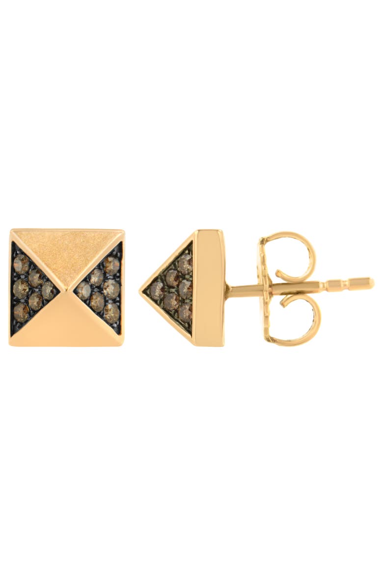 14K Rose Gold 1/4 Ct Brown Diamond Pyramid Stud Earring, Alternate, color, Pink