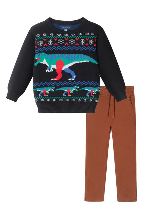 Kids' Dino Pullover Sweater & Twill Pants Set (Toddler & Little Kid)