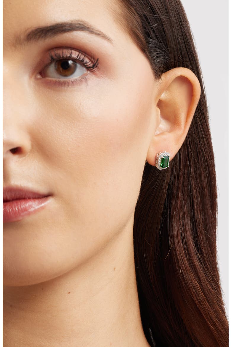 Cubic Zirconia Stud Earrings, Alternate, color, EMERALD- PLATINUM PLATED