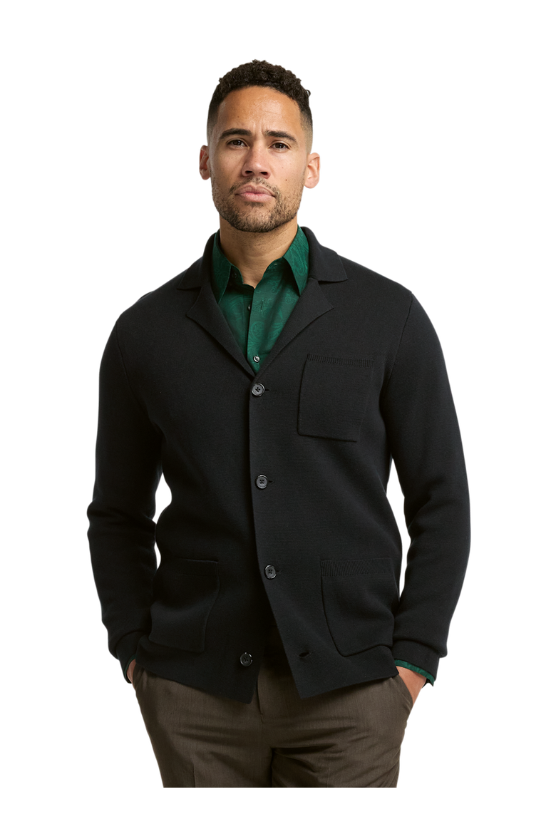 Cotton Notch Lapel Cardigan Sweater, Alternate, color, Black