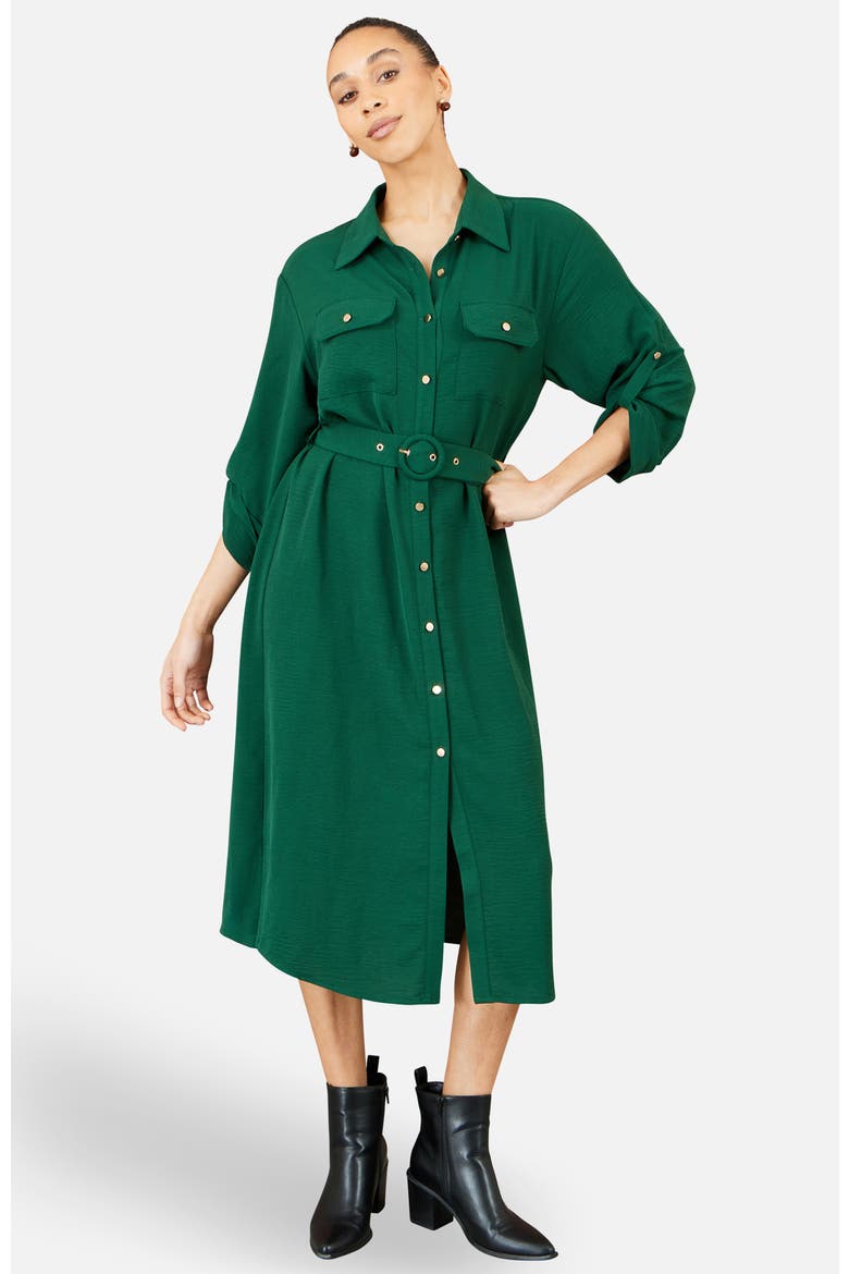 Stretch Midi Shirt Dress, Main, color, Green