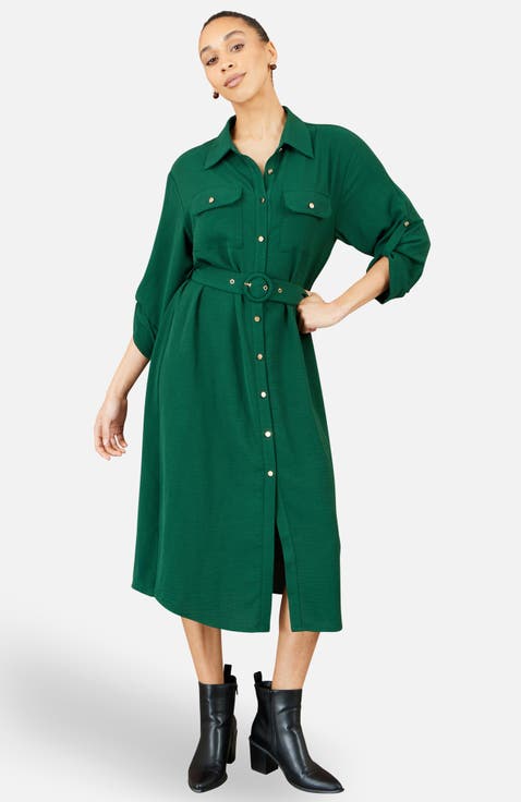 Stretch Midi Shirt Dress