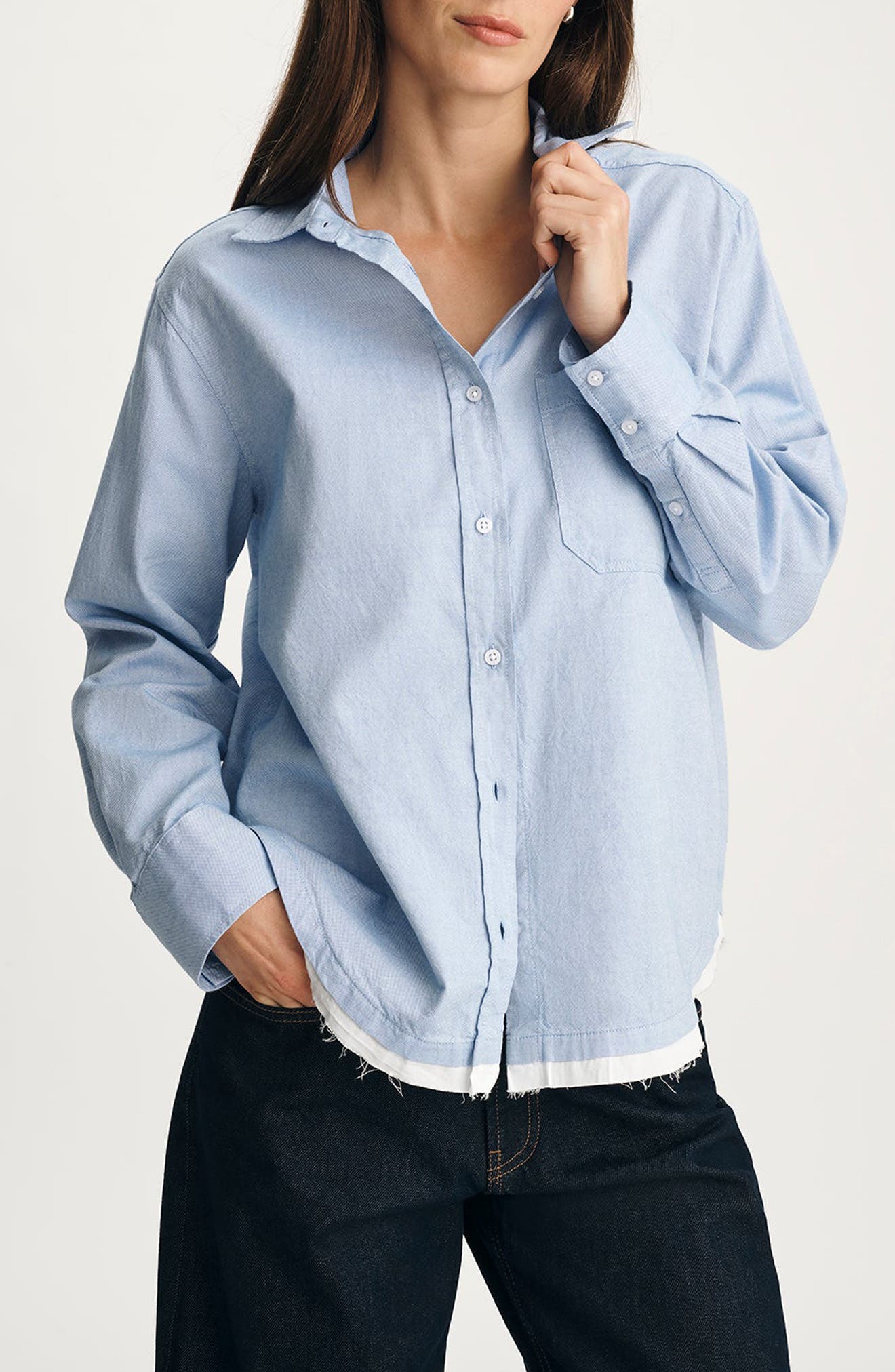 Distressed Cotton Button-Up Shirt
