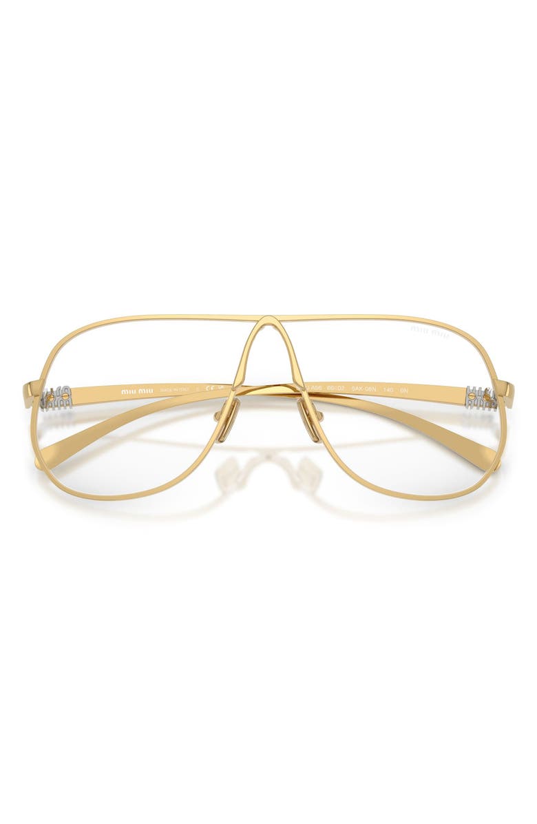 Miu Miu 66mm Oversize Pilot Blue Light Glasses, Alternate, color, Gold / Clear Blue Light Filter