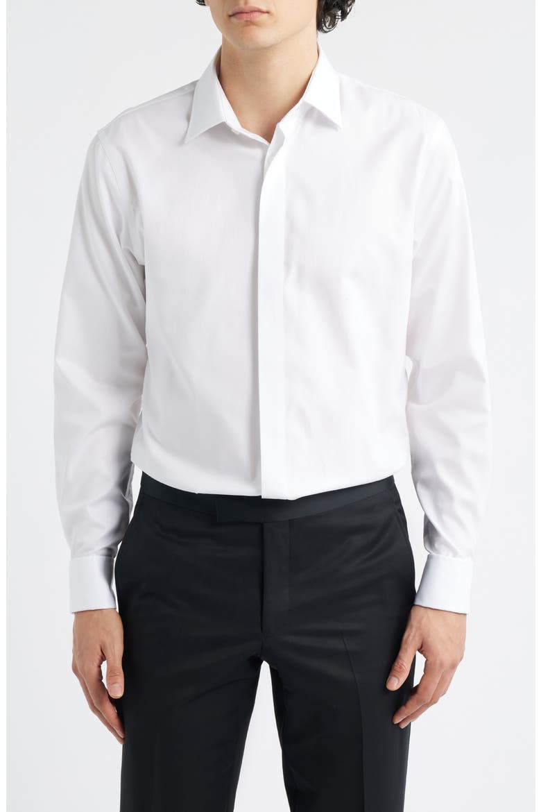 Trim Fit Non-Iron White Textured Cotton Tuxedo Shirt, Main, color, WHITE STEVEN TEXTURE
