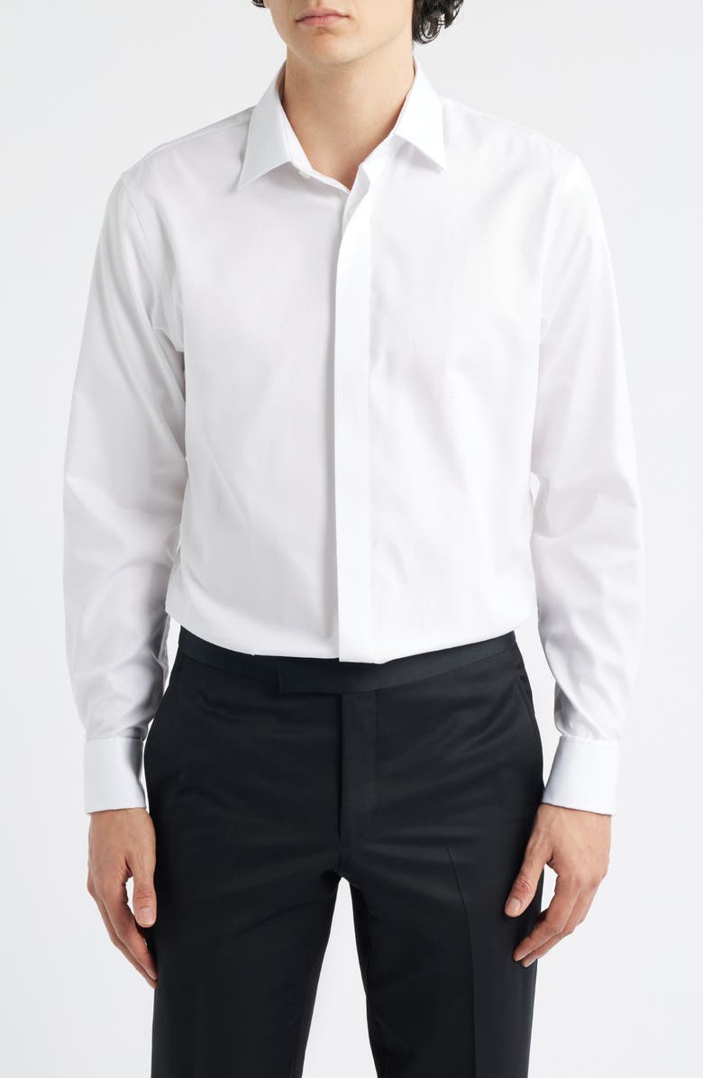 Nordstrom Trim Fit Non-Iron White Textured Cotton Tuxedo Shirt, Main, color, White Steven Texture