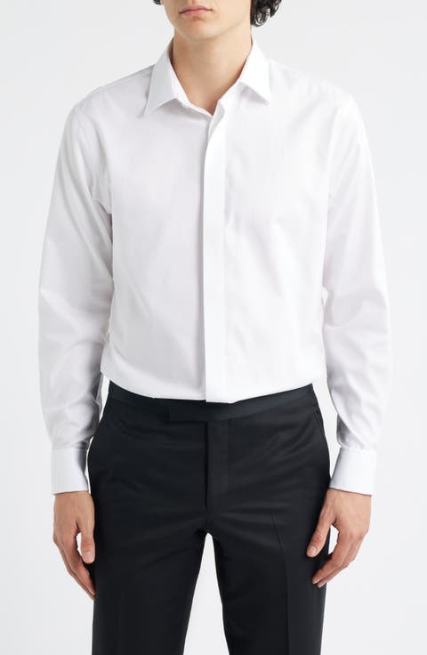 Trim Fit Non-Iron White Textured Cotton Tuxedo Shirt (Regular, Big & Tall)