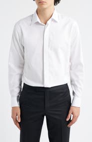 Nordstrom Trim Fit Non-Iron White Textured Cotton Tuxedo Shirt