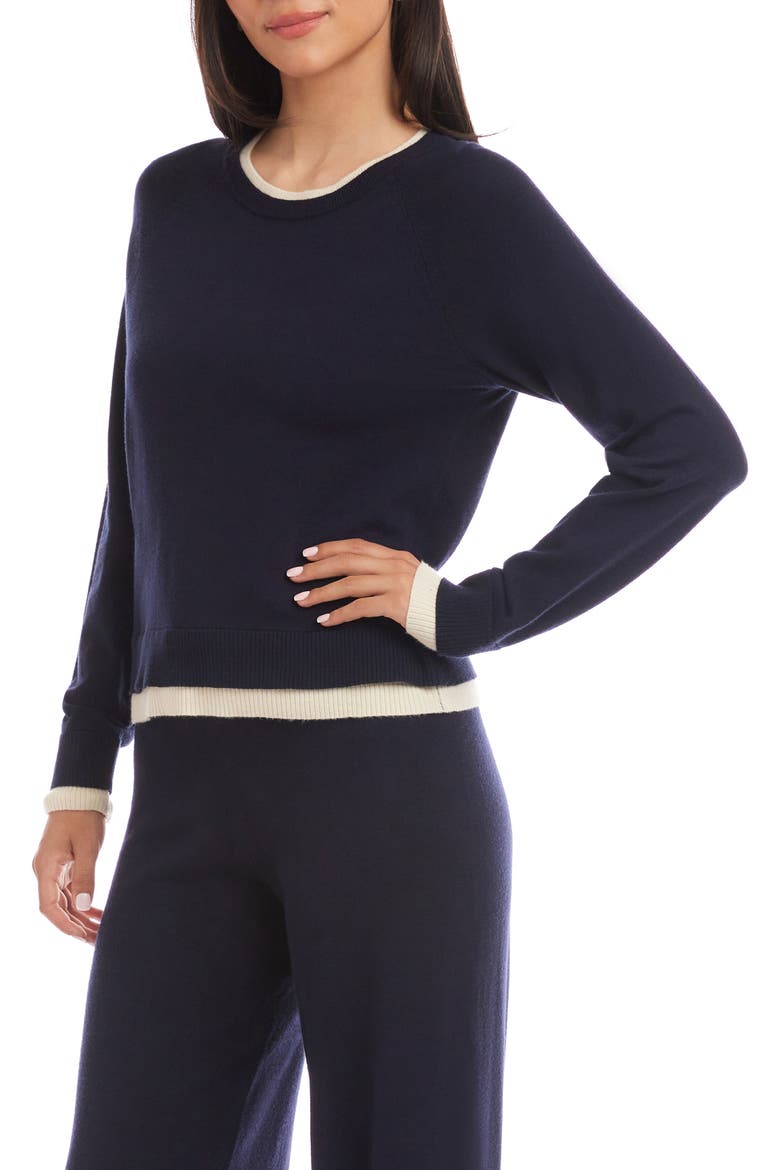 Contrast Trim Crewneck Sweater, Alternate, color, NAVY W/ CREAM