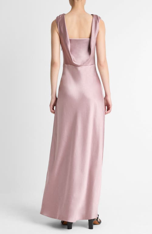Vince Drape Cowl Neck Sleeveless Satin Gown In Purple
