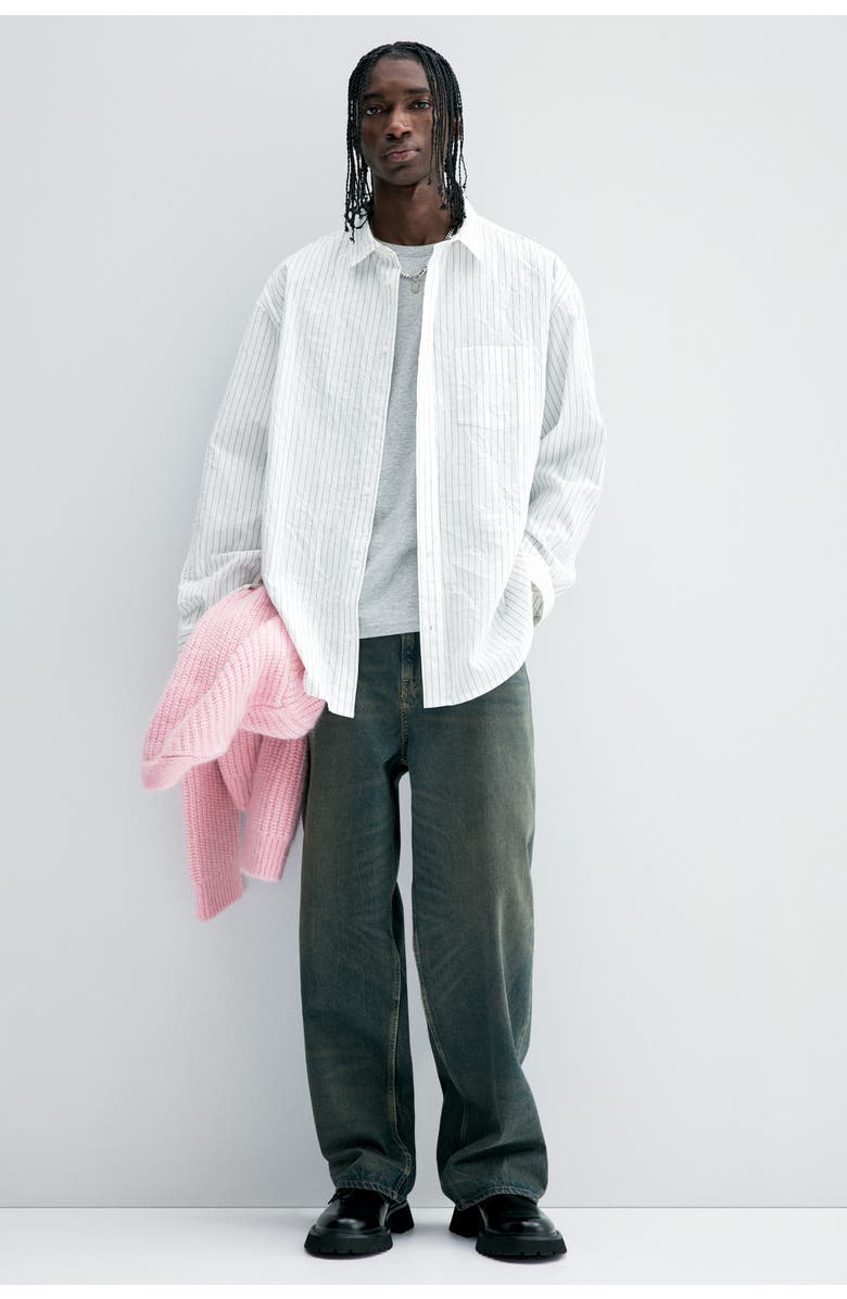 H&M Relaxed Fit Shirt, Alternate, color, White/Pinstriped