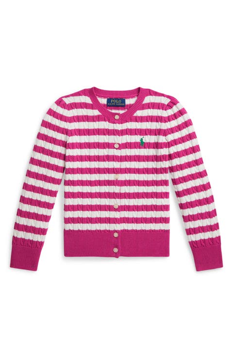 Kids' Stripe Cable Knit Cotton Cardigan (Toddler & Little Kid)