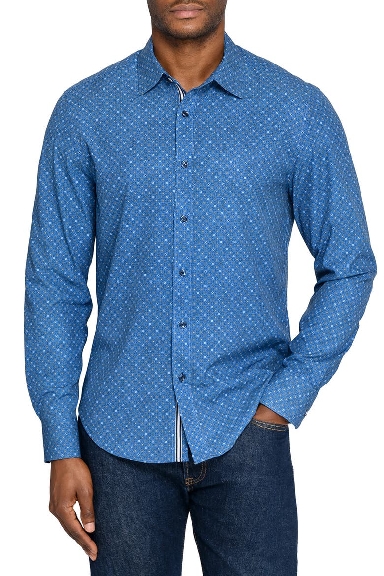 Ring Print Woven Long Sleeve Basic, Main, color, NAVY/GREEN