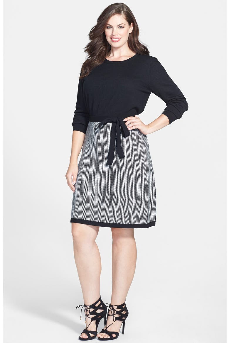 Mock two-Piece Sweater Dress, Main, color, BLACK/ IVORY
