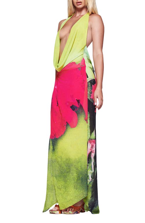 I.am.gia Samantha Plunge Cowl Halterneck Low Back Maxi Dress In Green