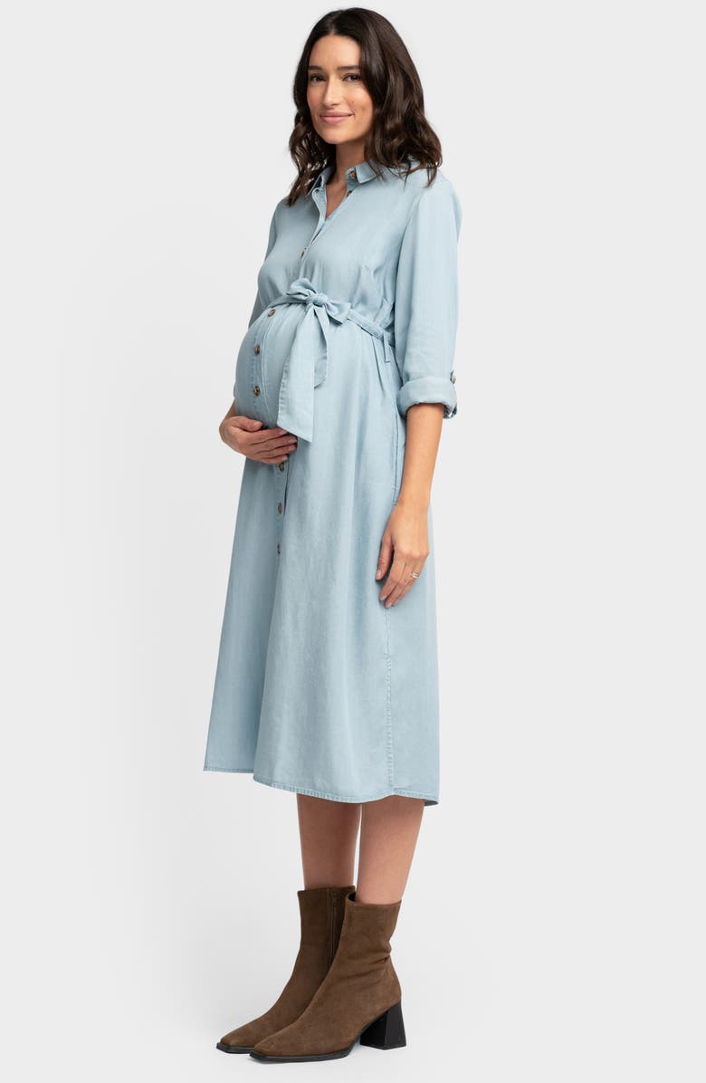 Seraphine Long Sleeve Chambray Maternity/Nursing Shirtdress, Alternate, color, 