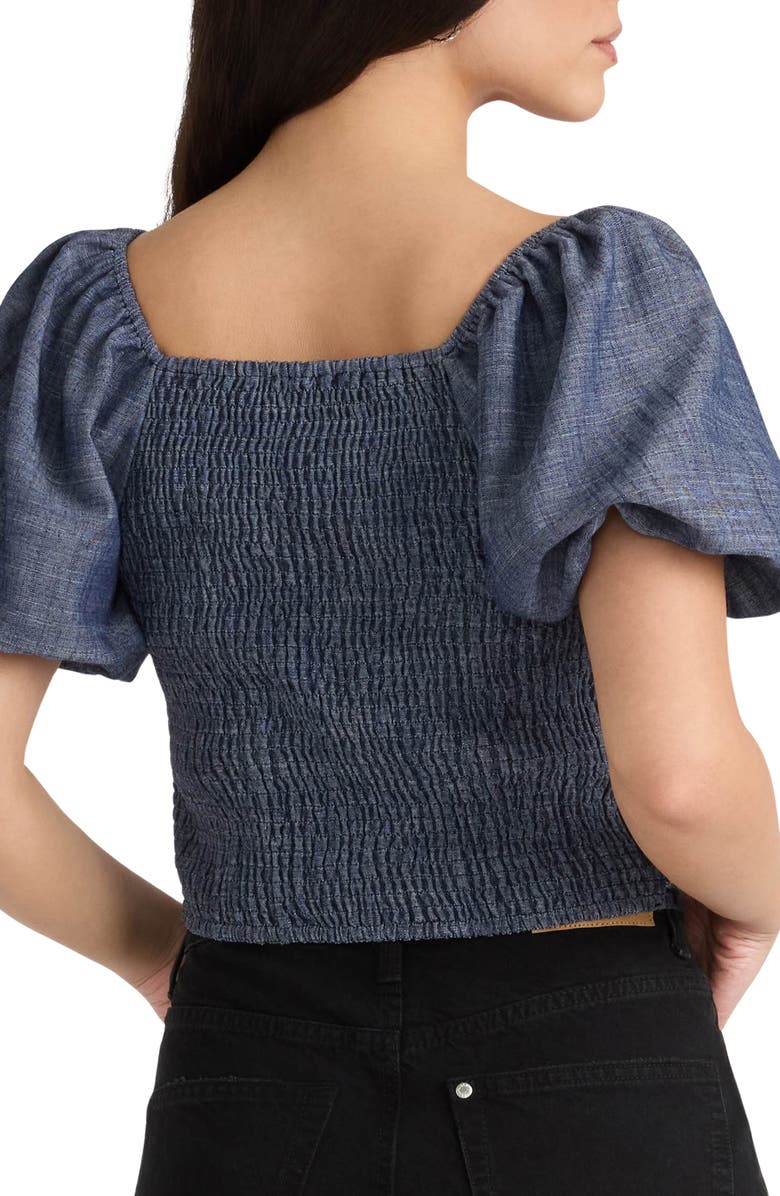 NVLT Embroidered Puff Sleeve Crop Top, Alternate, color, Denim Blue