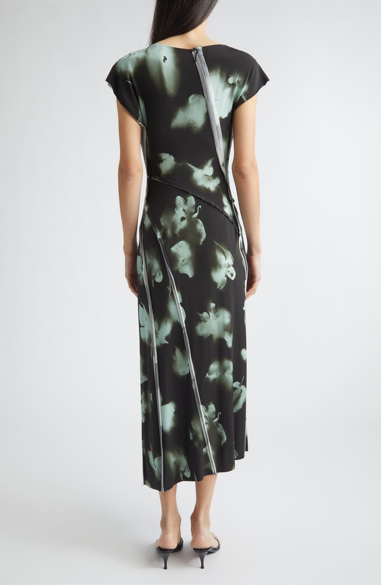 Jason Wu Collection Blurred Floral Print Draped Jersey Dress, Alternate, color, Hunter Green / Light Aqua