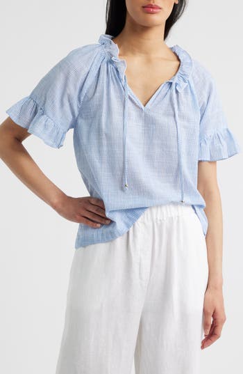 BEACHLUNCHLOUNGE BEACHLUNCHLOUNGE VERONIQUE RUFFLE TIE NECK TOP