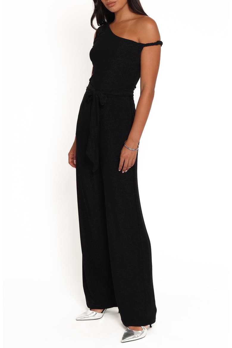 Katarina Metallic One-Shoulder Jumpsuit, Alternate, color, BLACK