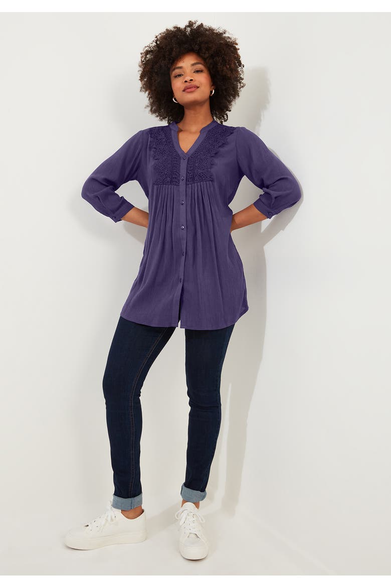 Crochet Trim Pintuck Shirt, Alternate, color, MULBERRY PURPLE