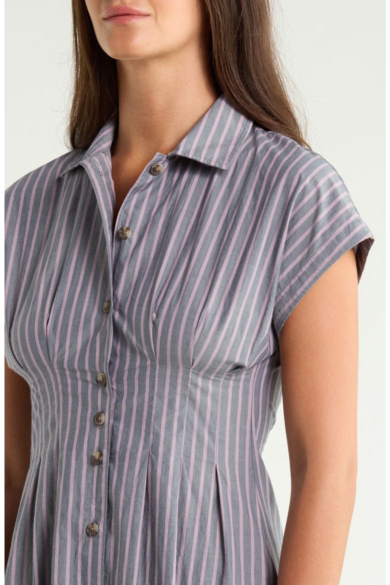 Arden Pima Cotton Midi Shirtdress, Alternate, color, NAVY/ LILAC STRIPE