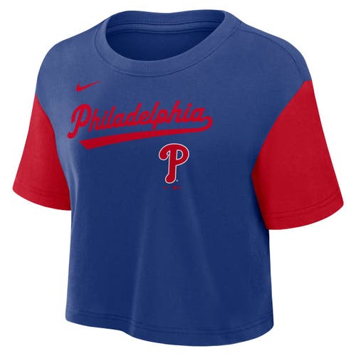 Nike Royal/red Philadelphia Phillies Script Cropped Performance T-shirt