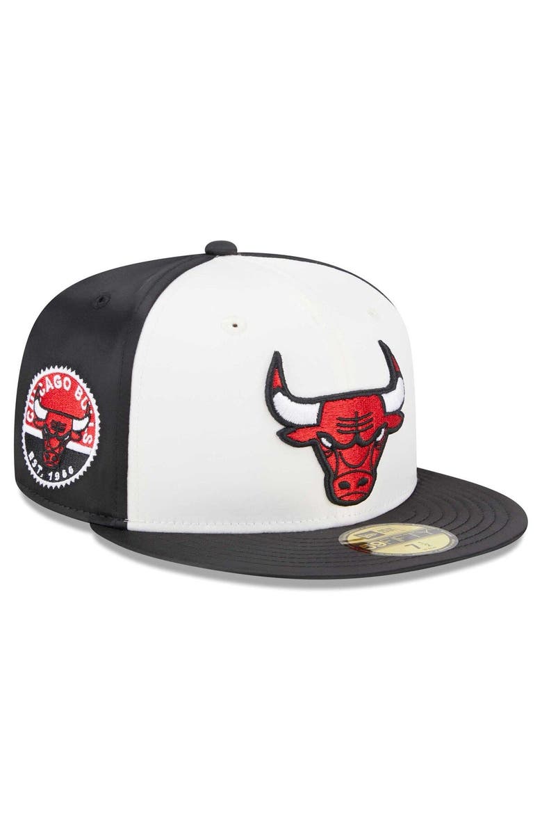 New Era Men's New Era White Chicago Bulls Throwback Satin 59FIFTY Fitted Hat, Main, color,
