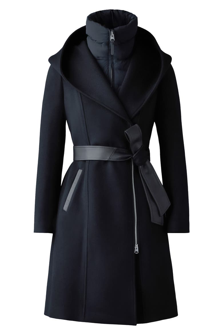 Shia-SLB 2-in-1 Double Face Wool Coat with Removable Bib, Alternate, color, BLACK