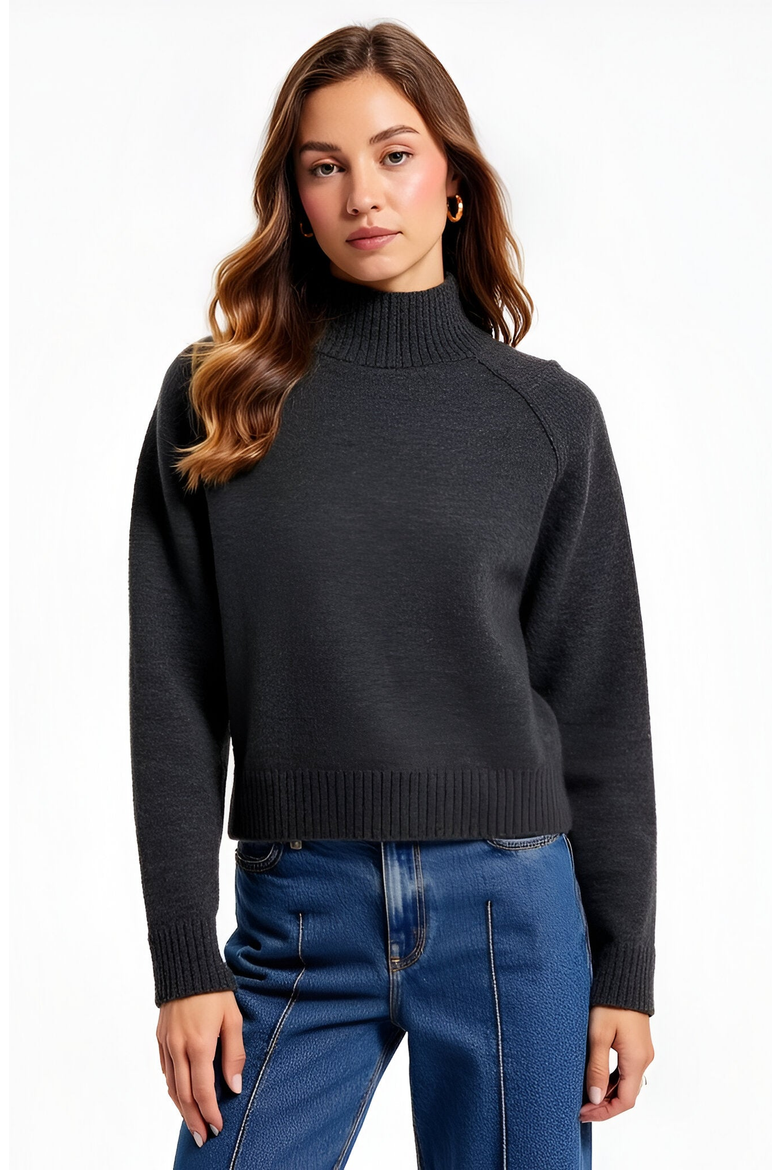 Mock Neck Raglan Sleeve Wide Ribbed Hem Sweater, Main, color, Grey
