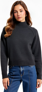 Modenaire Mock Neck Raglan Sleeve Wide Ribbed Hem Sweater