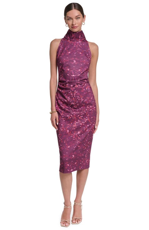 Printed Mock Neck Midi Dress