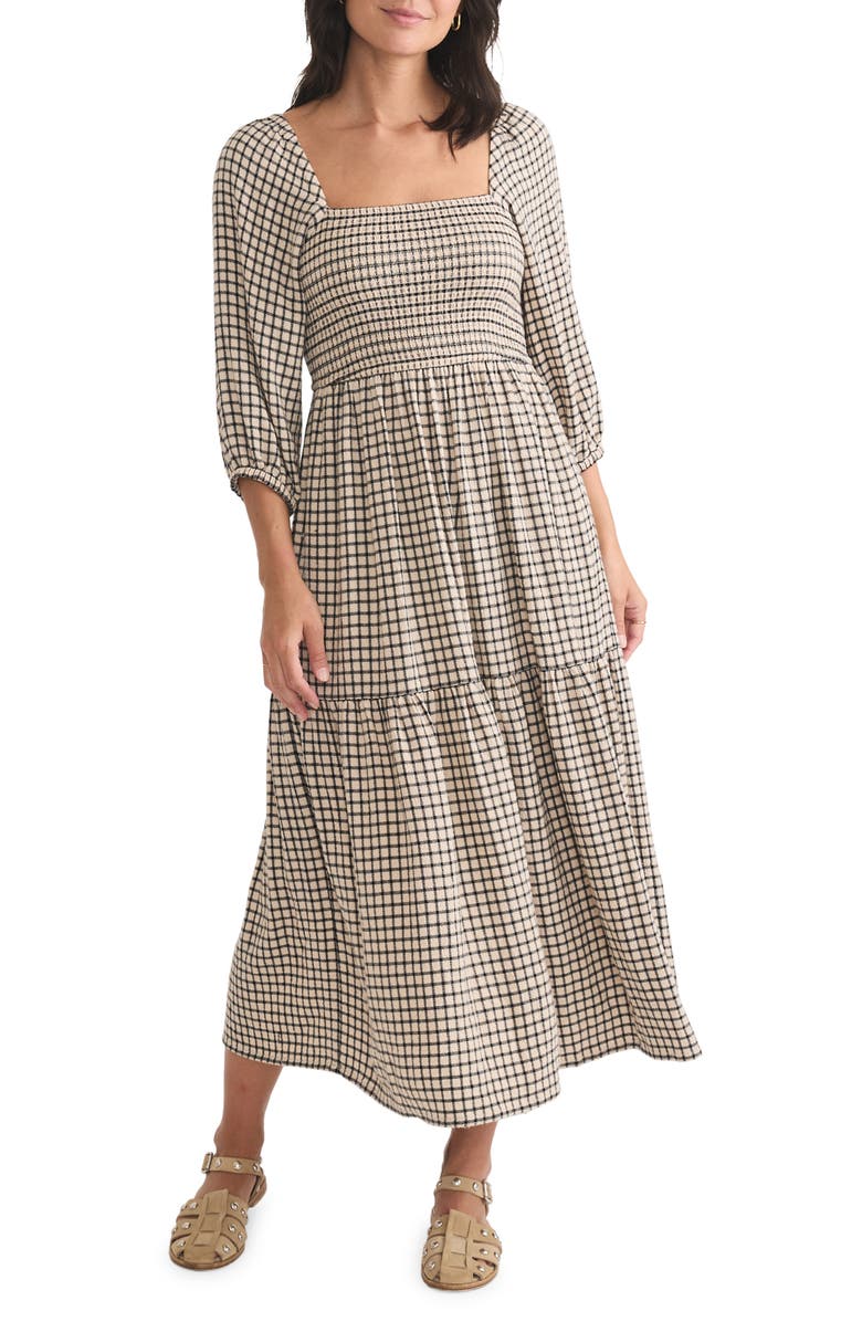 Marine Layer Ivy Smocked Bodice Maxi Dress, Alternate, color, Windowpane