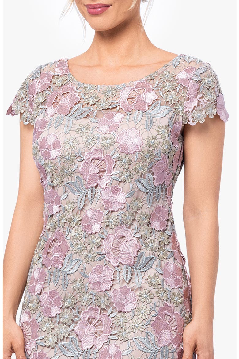 Xscape Embroidered Floral Lace Sheath Dress, Alternate, color, BLUSH/ GREY/ GOLD
